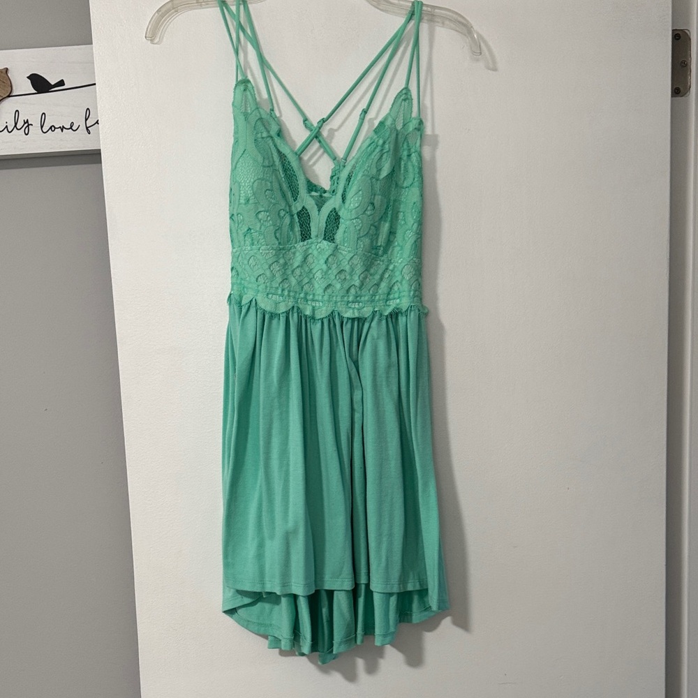 Zenana Outfitters Aqua Lace Detail Romper